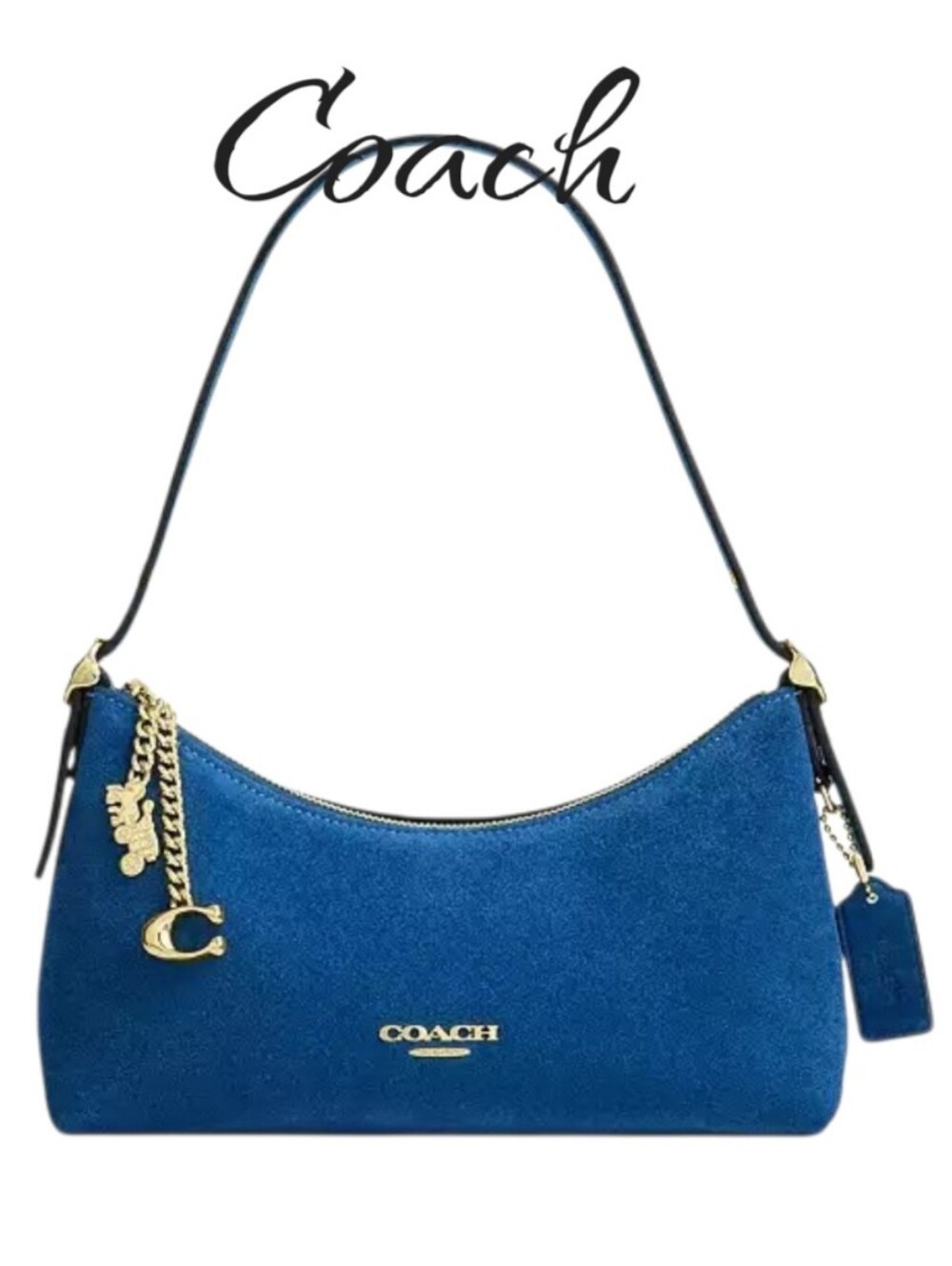 COACH Emeilia Suede Shoulder Bag Blue Jay Gold Hardware NWT CFN73